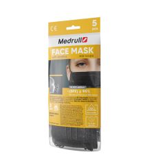 Medrull Face Mask kirurginen kasvonsuoja 3krs musta väri 5 kpl